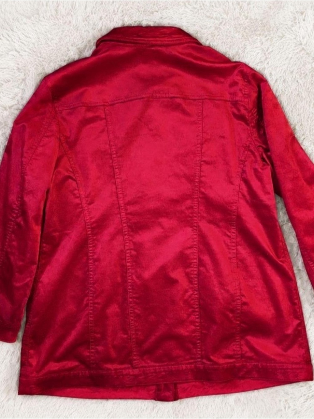 NWT CHICO'S Elongated Classic Velveteen Jacket Red Button Up Stretch Size 3P - Picture 2 of 11